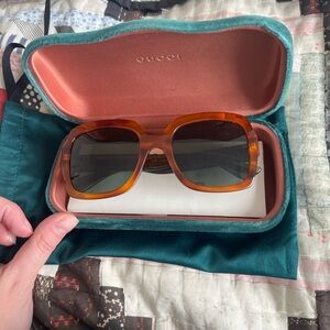 Gucci Amber Tortoiseshell Square Women's Sunglasses with Green Lenses